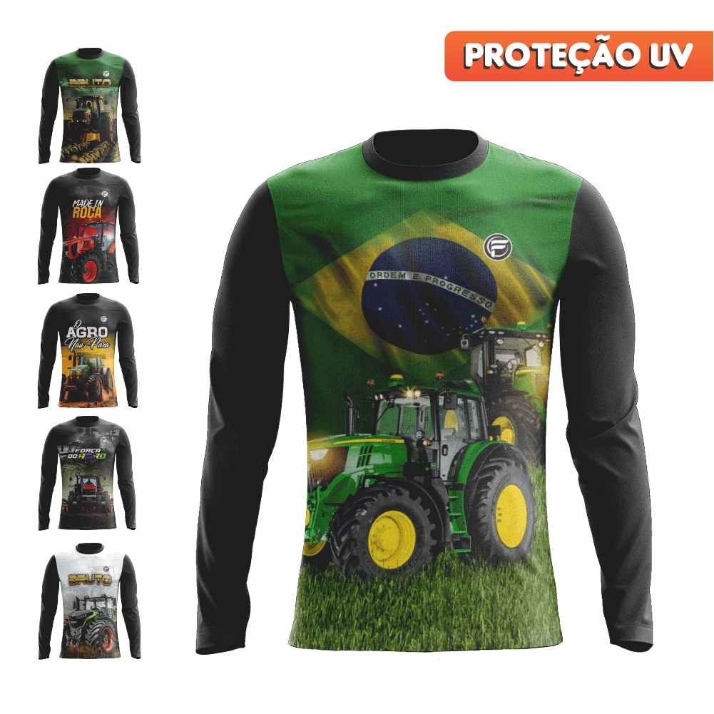 Camisa Camiseta do Agro Brasil Masculino UV Agropecuária Bruto Trator Blusa Proteção UV -  Dry fit