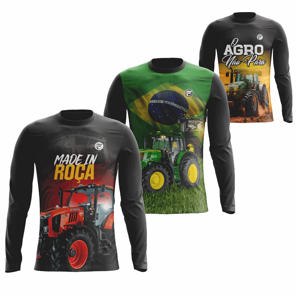 Camisa Camiseta do Agro Masculina UV Agropecuária Fazenda Bruto Trator Agricultura Brasil Solar UV