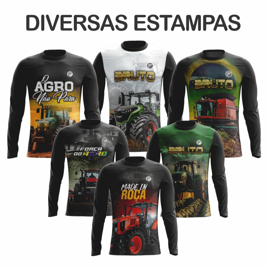 Kit com 2 Camisa do Agro Masculina UV Trator Proteção Solar Brasil Agropecuária Camiseta Bruto