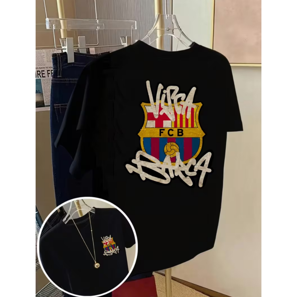 Camiseta Time Futebol Visca Barça Barcelona LaLiga Messi Camisa Algodão em Oferta na Shopee