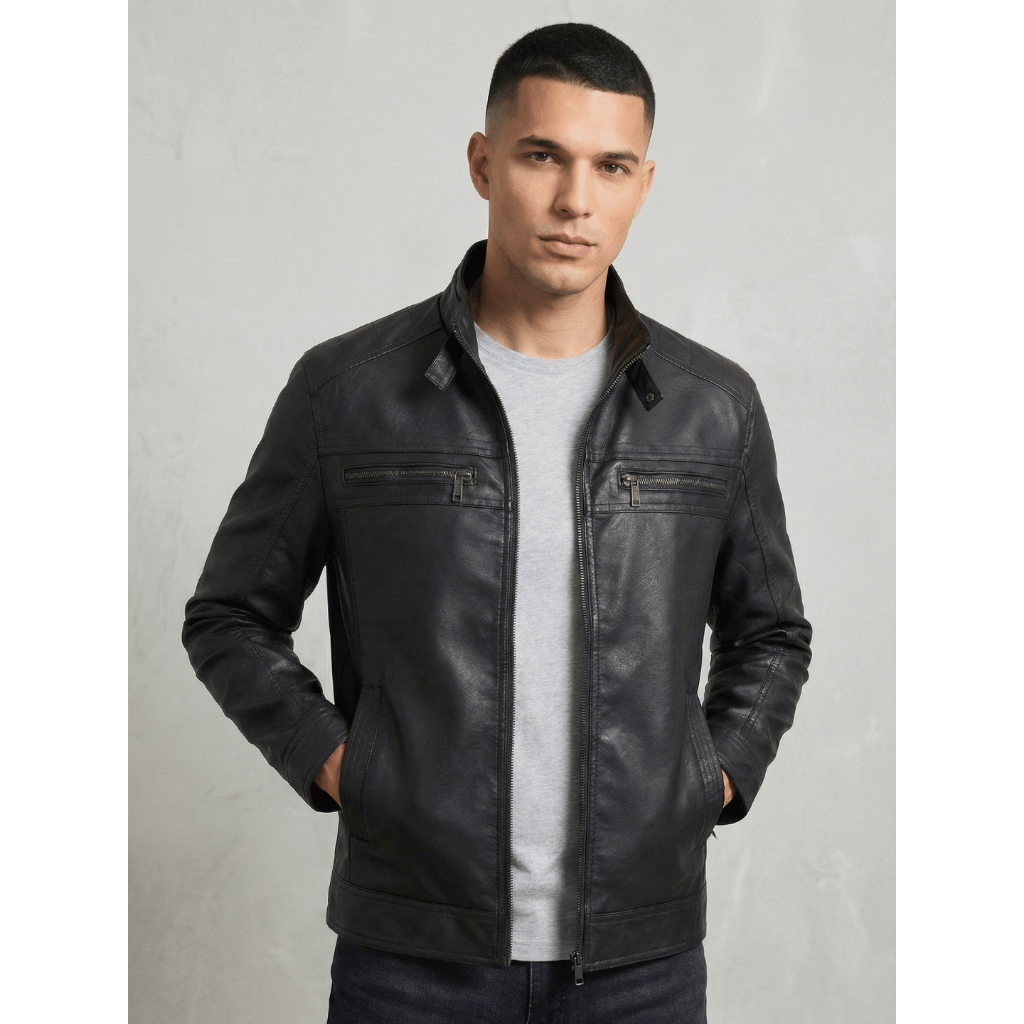 Jaqueta De Couro Masculina Casaco Blusa De Frio Impermeavel Forrada Slim Resistente Motoqueiro Biker