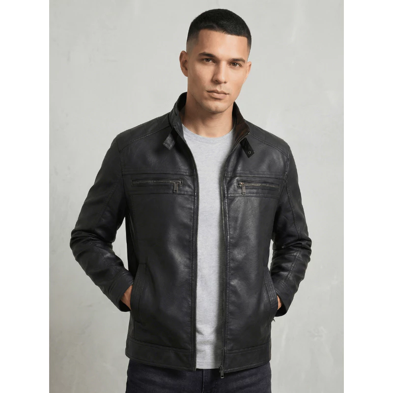 Jaqueta De Couro Masculina Casaco Blusa De Frio Impermeavel Forrada Slim Resistente Motoqueiro Biker