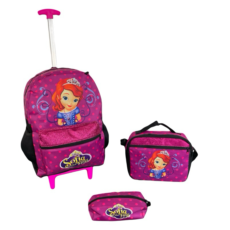 Kit Mochila Princesinha Sofia Com Rodinhas, Lancheira Térmica e Estojo