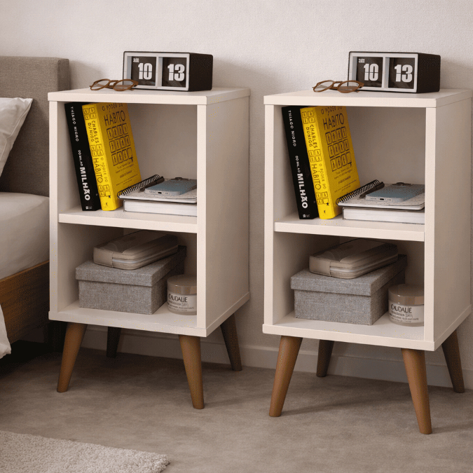 Kit 2 Mesa de Cabeceira para Quarto Charme Retrô COR Off White Cinamomo Apoio de Cama Mesinha em Oferta na Shopee