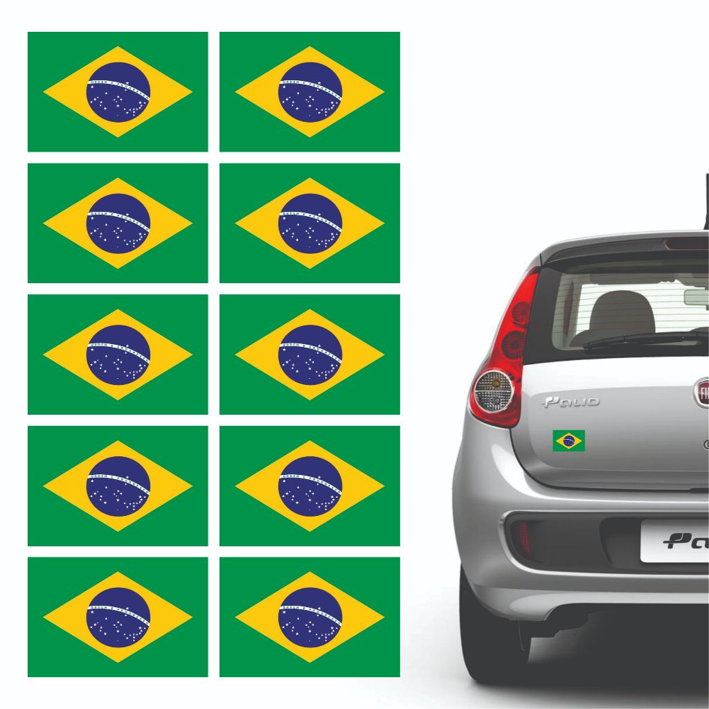 Adesivo Bandeira Brasil Kit com 100 Unidades - 6x4cm