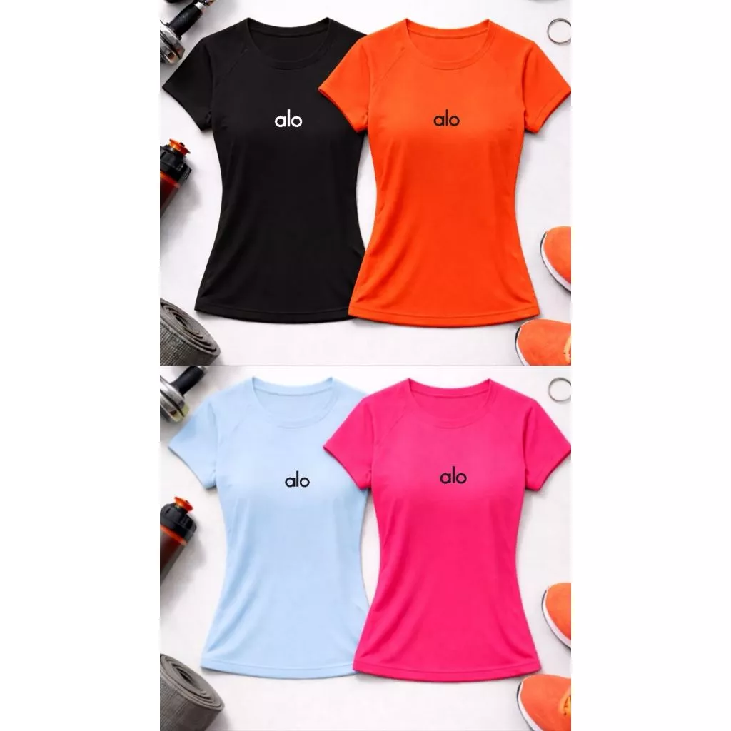 Camiseta Esportiva Feminino Malha Dry Fit Kit Com 4 Peças Manga Curta Crossfit Academia — imagem 1