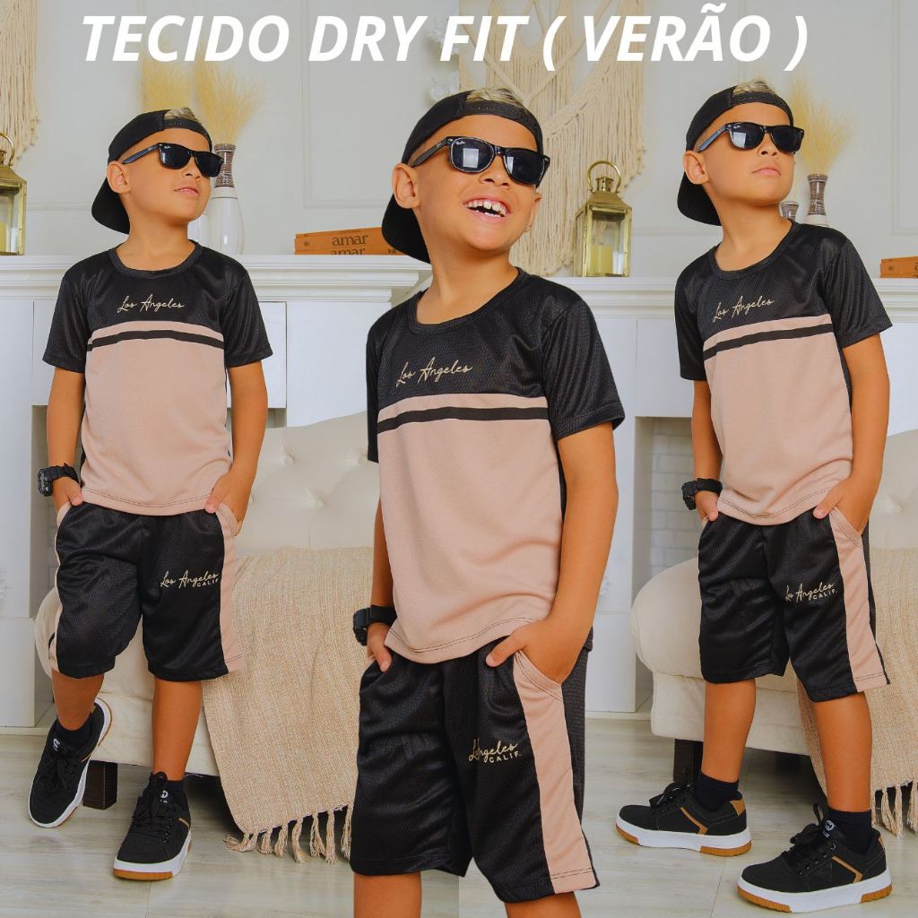 Conjunto Infantil Juvenil Masculino DRY FIT Blusa + Bermuda Roupa de Menino