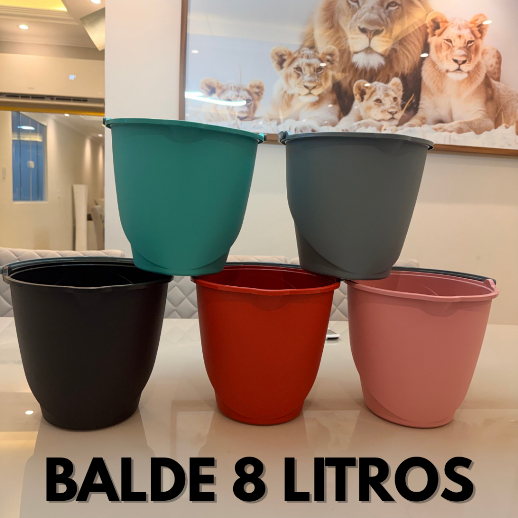 Kit C/3, C/5 ou C/10 Baldes De Plastico Multiuso Super Resistente Com Alça Lindo 8 Litros em Oferta na Shopee