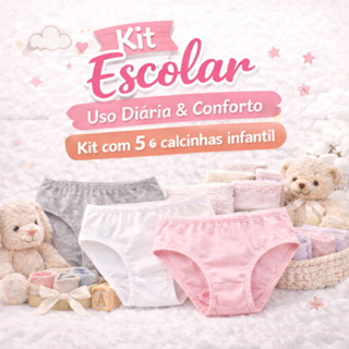 Kit Escolar Infantil com 5 Calcinhas Algodão | Conforto Diário | Ideal para Escola em Oferta na Shopee