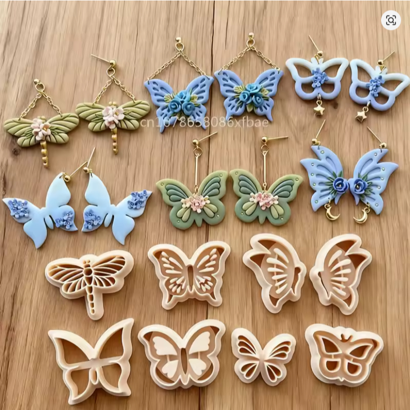 kit Cortador para Polymer Clay brinco borboleta libelula e peixe cortador de brinco