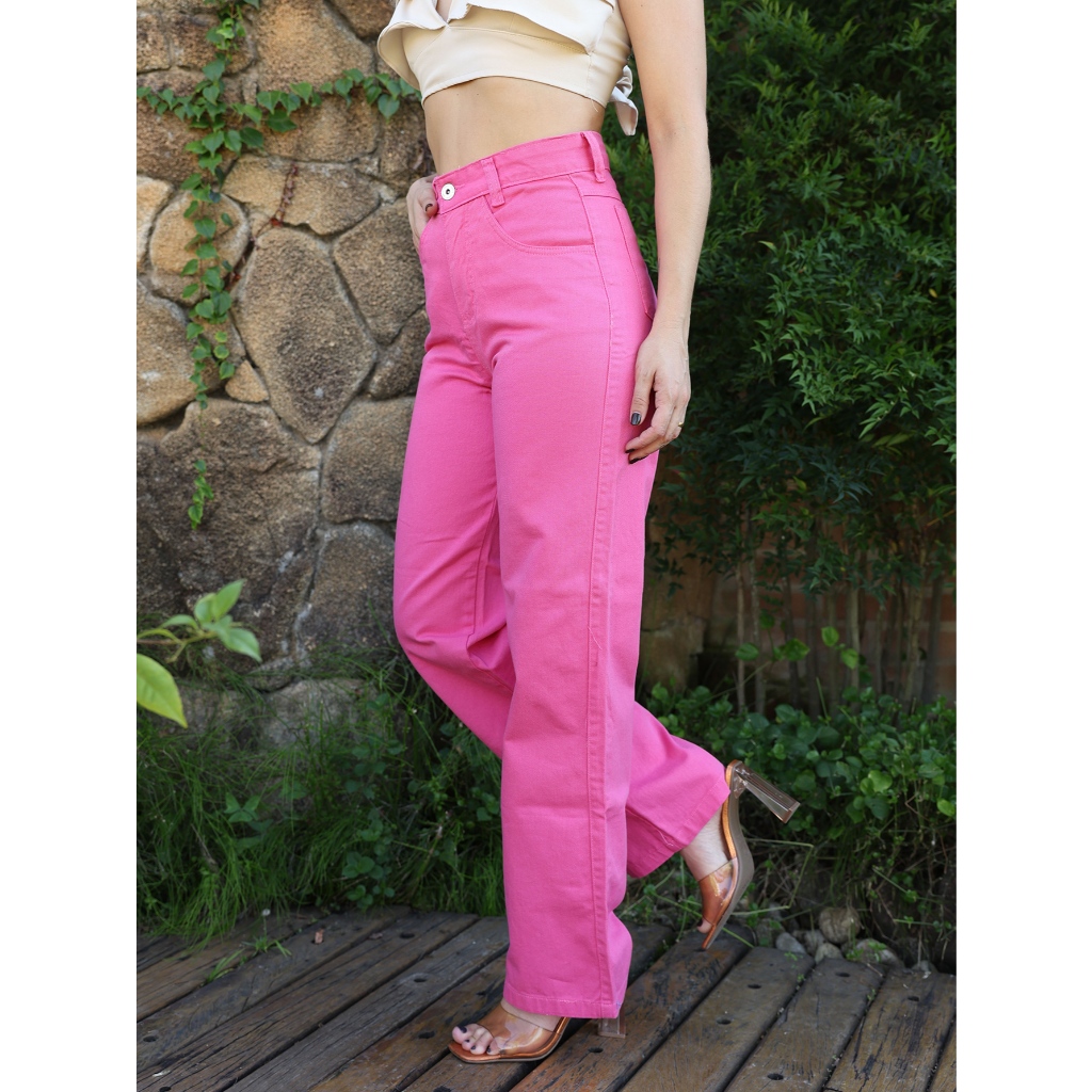 Calça Jeans Feminina Wide Leg Pantalona Cintura Alta 100% Algodão Premium Disponível para todas as estações