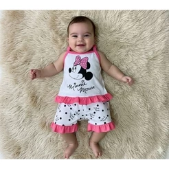 Pijama Baby Doll Bebê Menina Verão 100% Algodão 3 a 9 Meses M e G enxoval luxo