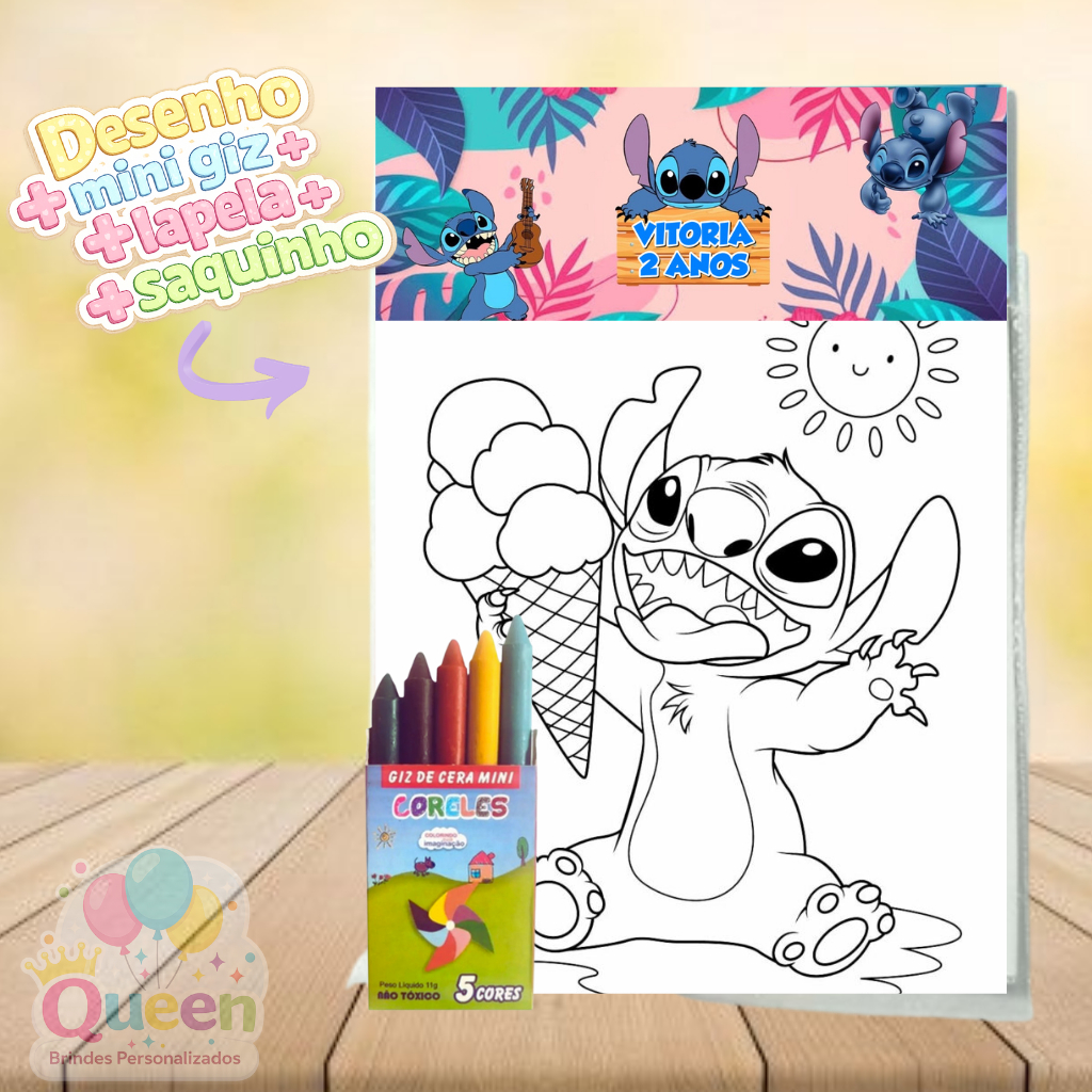 Kit de Colorir Personalizado com Giz  - Lembrancinha de Festa TODOS OS TEMAS