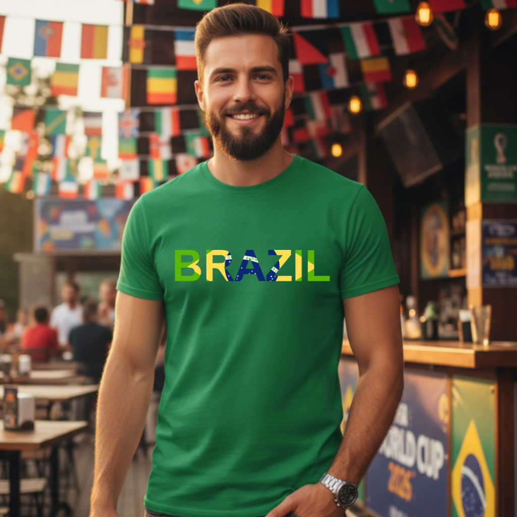 CAMISETA BRASIL BRAZIL ESTAMPA SELEÇÃO BRASILEIRA COPA DO MUNDO BÁSICAS LISAS MASCULINA 100% ALGODÃO