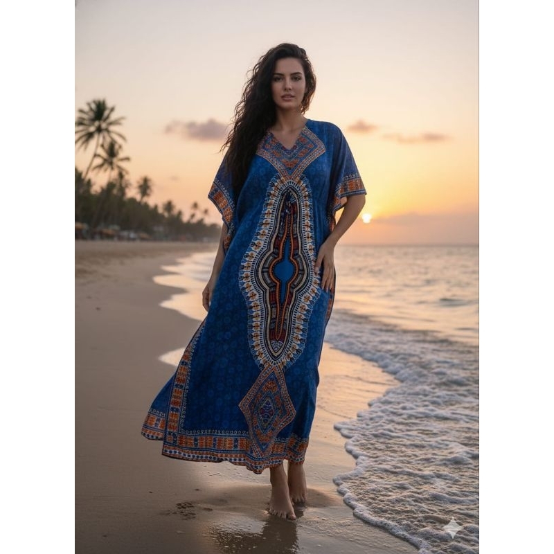 vestido kaftan indiana longa saída de praia