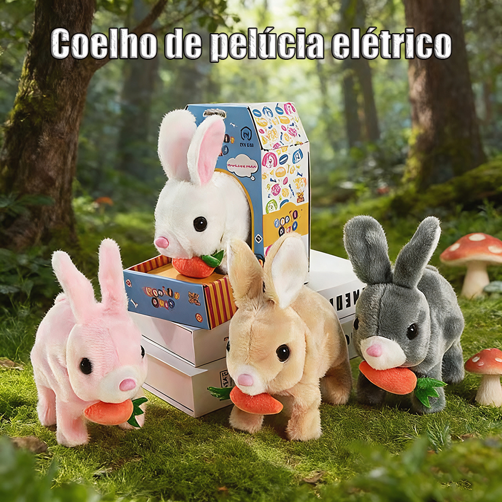 Brinquedo de Pelúcia de Coelho Elétrico – Anda, Salta e Emite Som, O Presente Perfeito Para as Crianças！