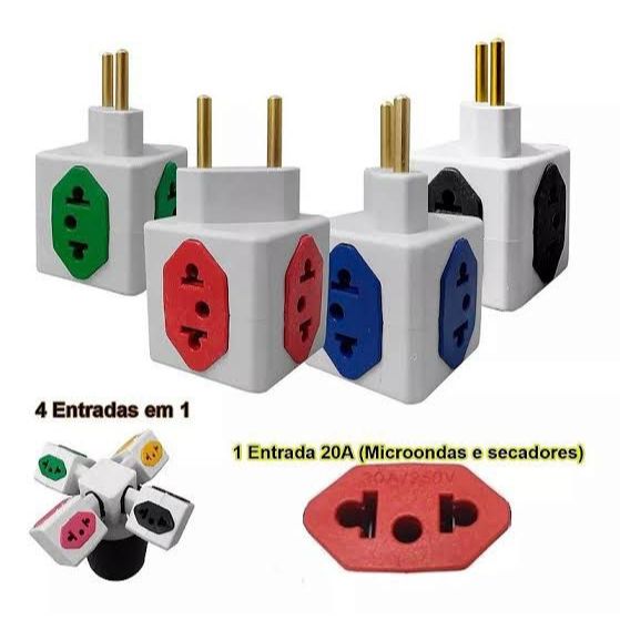Kit com 12 Pino Adaptador Cubo maciço com 4 Saídas – 10A e 20A