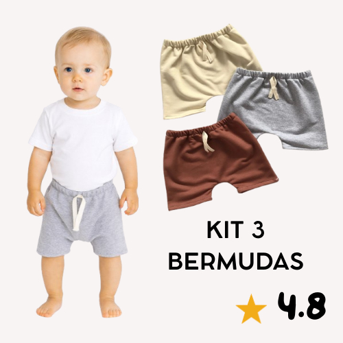 Kit 3 Bermudas Mais Vendida Infantil Confortável Cores Lisas em Oferta na Shopee