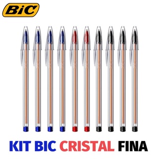 Kit Canetas Bic Cristal 0.8mm Ponta Fina Esferográficas Cores Azul, Preta e Vermelha Original em Oferta na Shopee