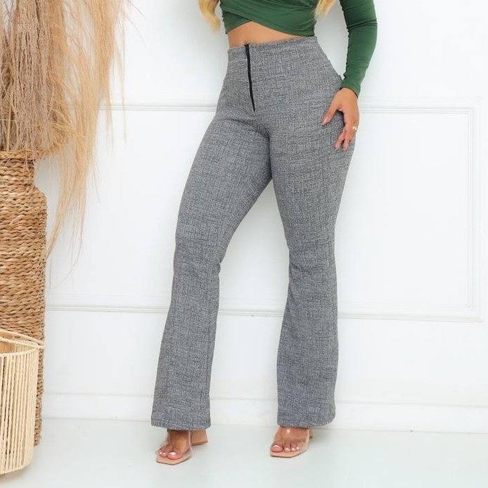 Linda Calça Flare Social Feminina Elegante com Zíper e Bolsos Traseiros em Oferta na Shopee