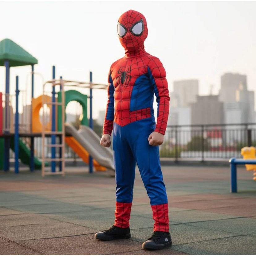 Roupa Fantasia Homem Aranha Longa Com Mascara De Pano Super Herói Qualidade em Oferta na Shopee