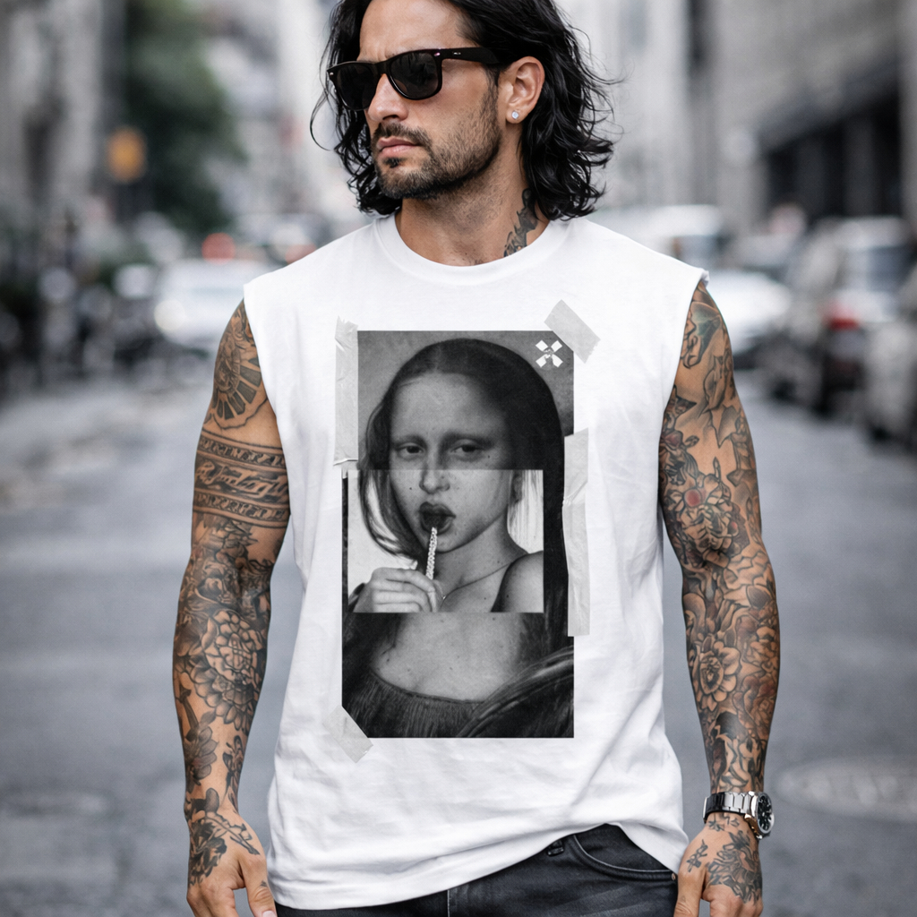 Camiseta Regata Oversized Streetwear 100% Algodão Estampada Monalisa Lançamento