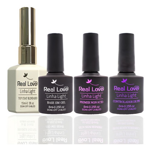 Real Love Linha Light: Top Coat Blindado, Base, Primer e Controlador pH