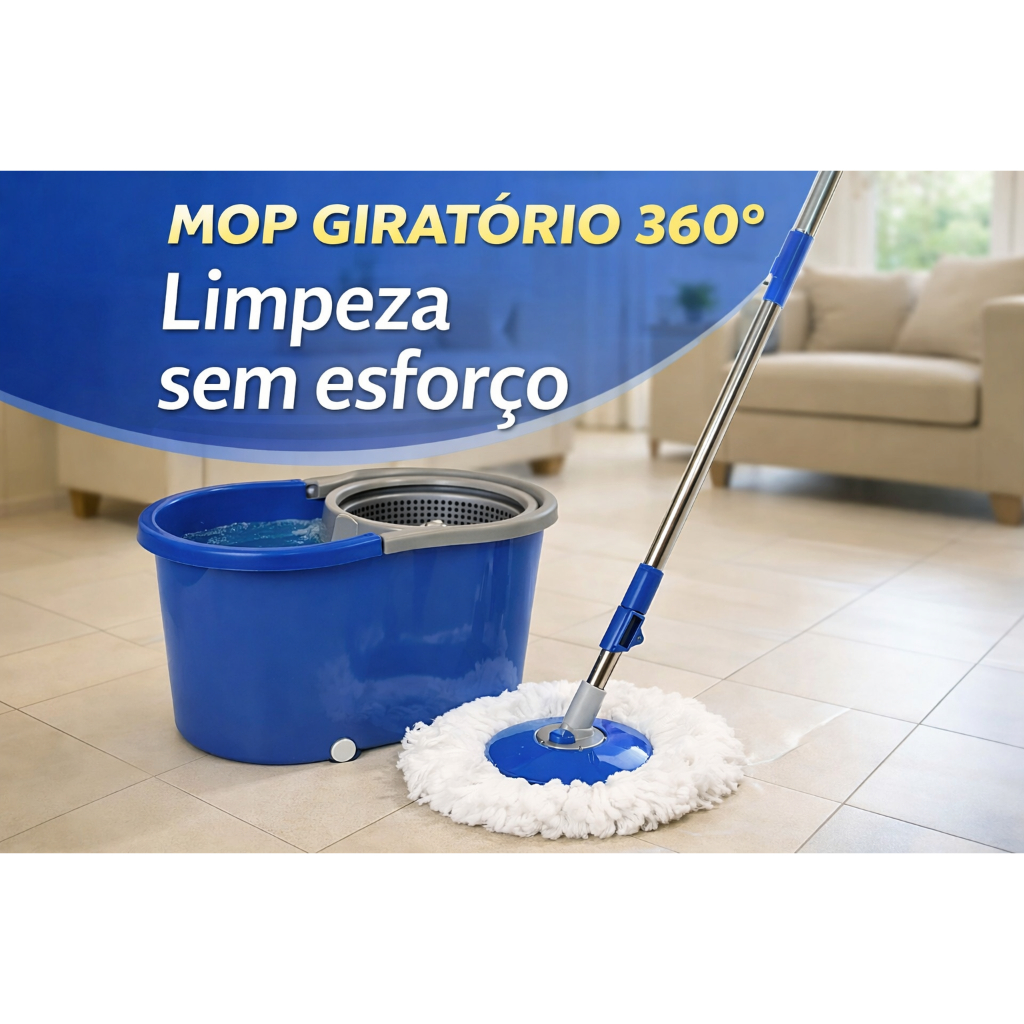 Mop Giratorio Balde Duplo Limpeza Rapida Pratica Rotacao 360 Graus Sortido