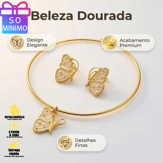 Beleza e Encanto: Conjunto de Colar e Brincos de Borboleta para Momentos Especiais
