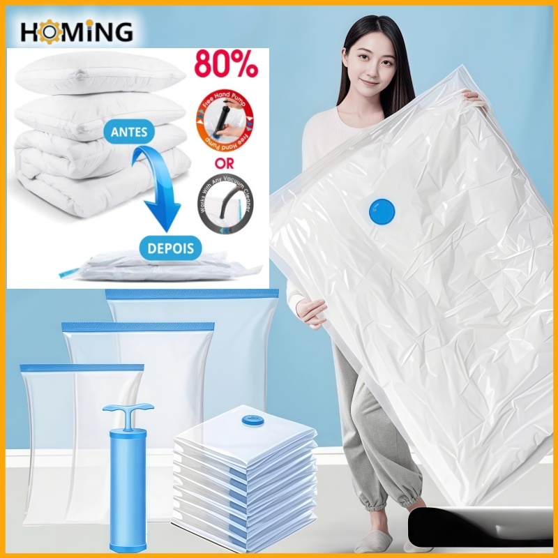 Kit 5 Saco à Vácuo COM ou SEM Bomba para Guarda Roupa Organização Mala Viagem Limpeza em Oferta na Shopee