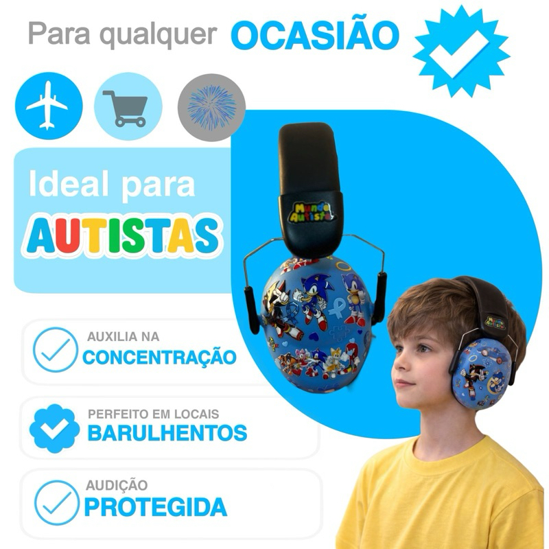 Abafador SOnic 32 DB  Autismo Infantil Fone Protetor de Som Ouvido Auricular Ruído Super Confortavel Tdah Tea Autista em Oferta na Shopee