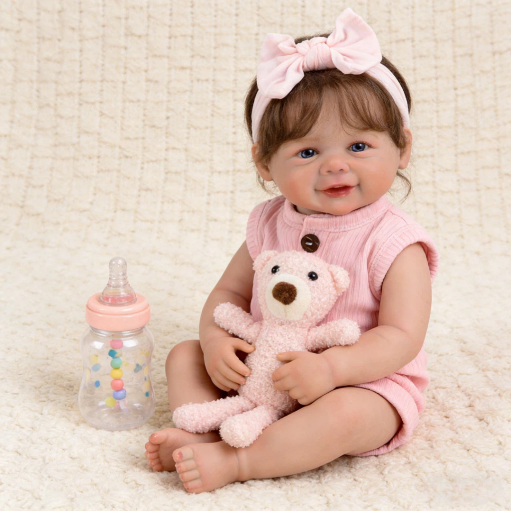 Bebê Reborn Realista 48cm Silicone Macio Cabelo Implantado Menina