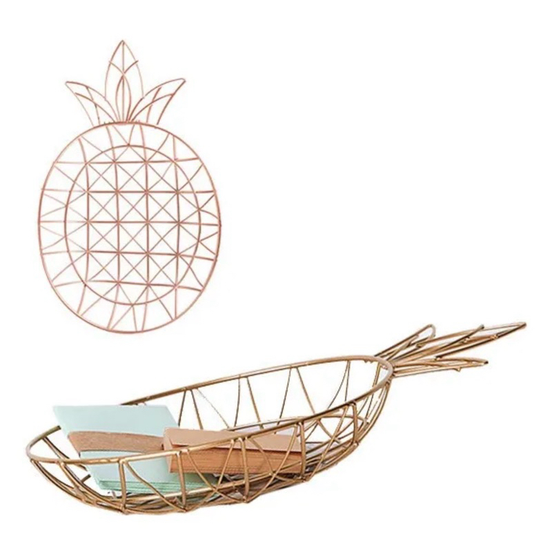 Fruteira De Mesa Aramado Abacaxi Metalizado Rose Gold Rose wincy