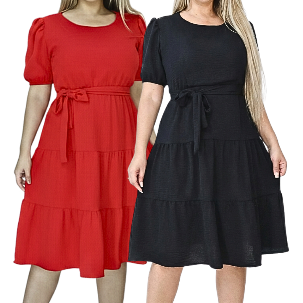 Kit 2 Vestidos Camadas Longo Conforto Social Casual Com Manga Princesa Bufante Modesto em Oferta na Shopee