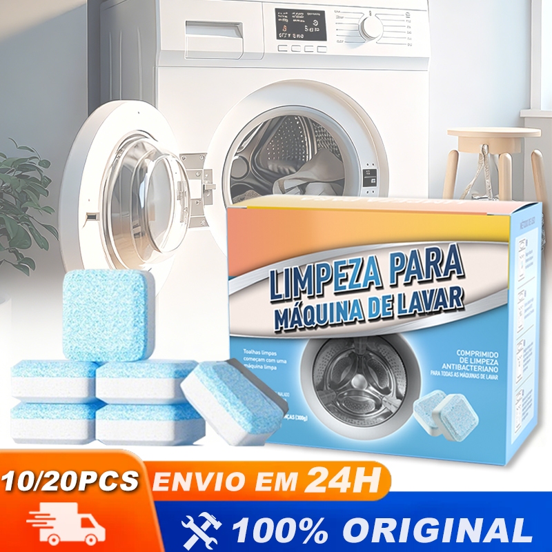Kit 10/20 Pastilhas de Limpeza para Máquina de Lavar Comprimido Efervescente Sólido Remover Manchas