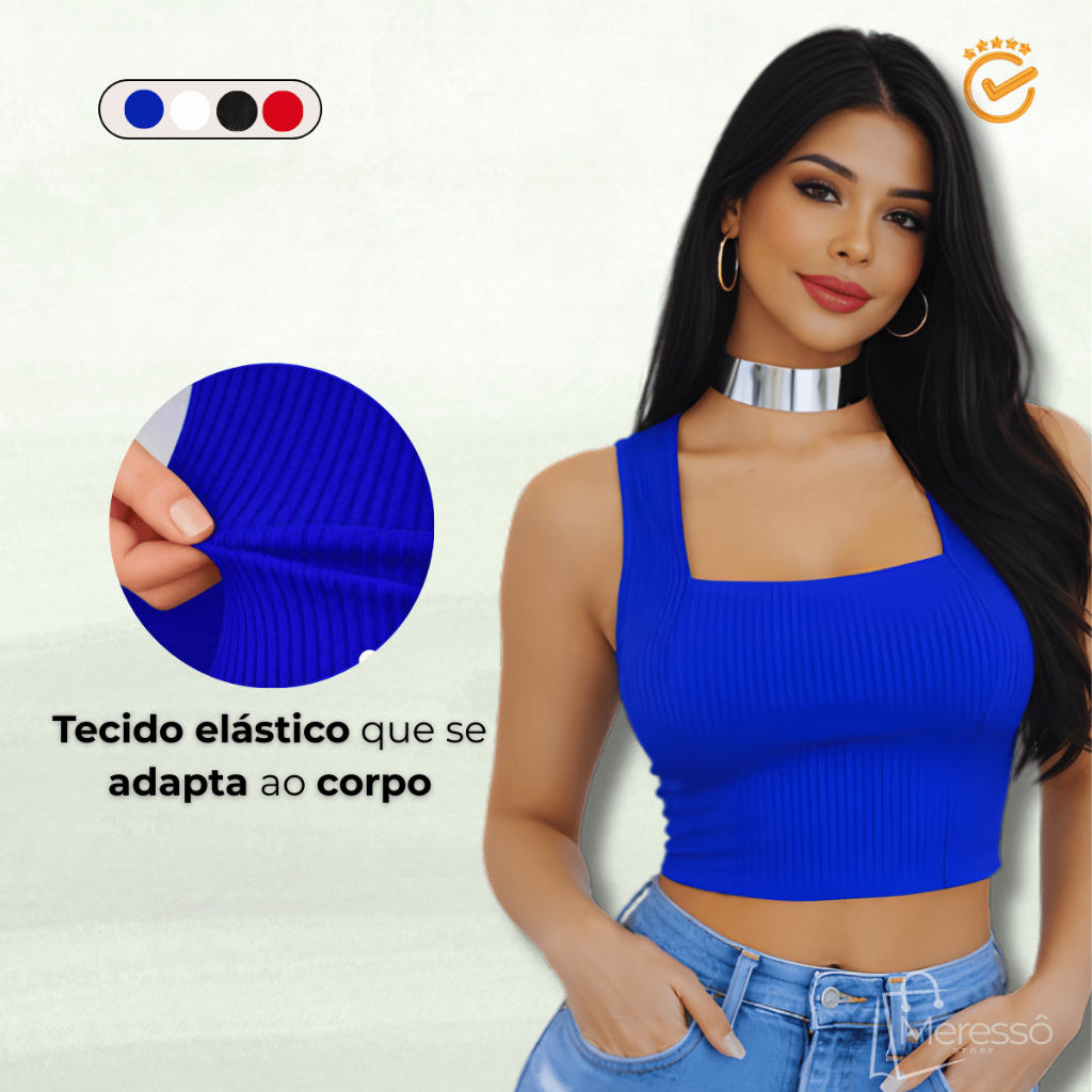 Cropped Top de Alcinha Canelado Bojo Decote Quadrado Blusinha Blogueira em Oferta na Shopee