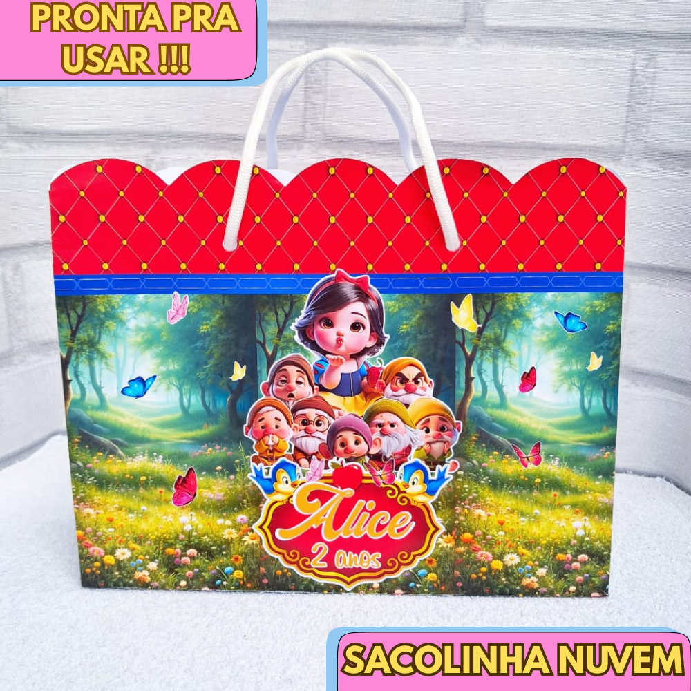 Sacolinha Personalizada Nuvem (G) Branca de neve baby / Bolsinha aniversário/ lembrancinhas de festa