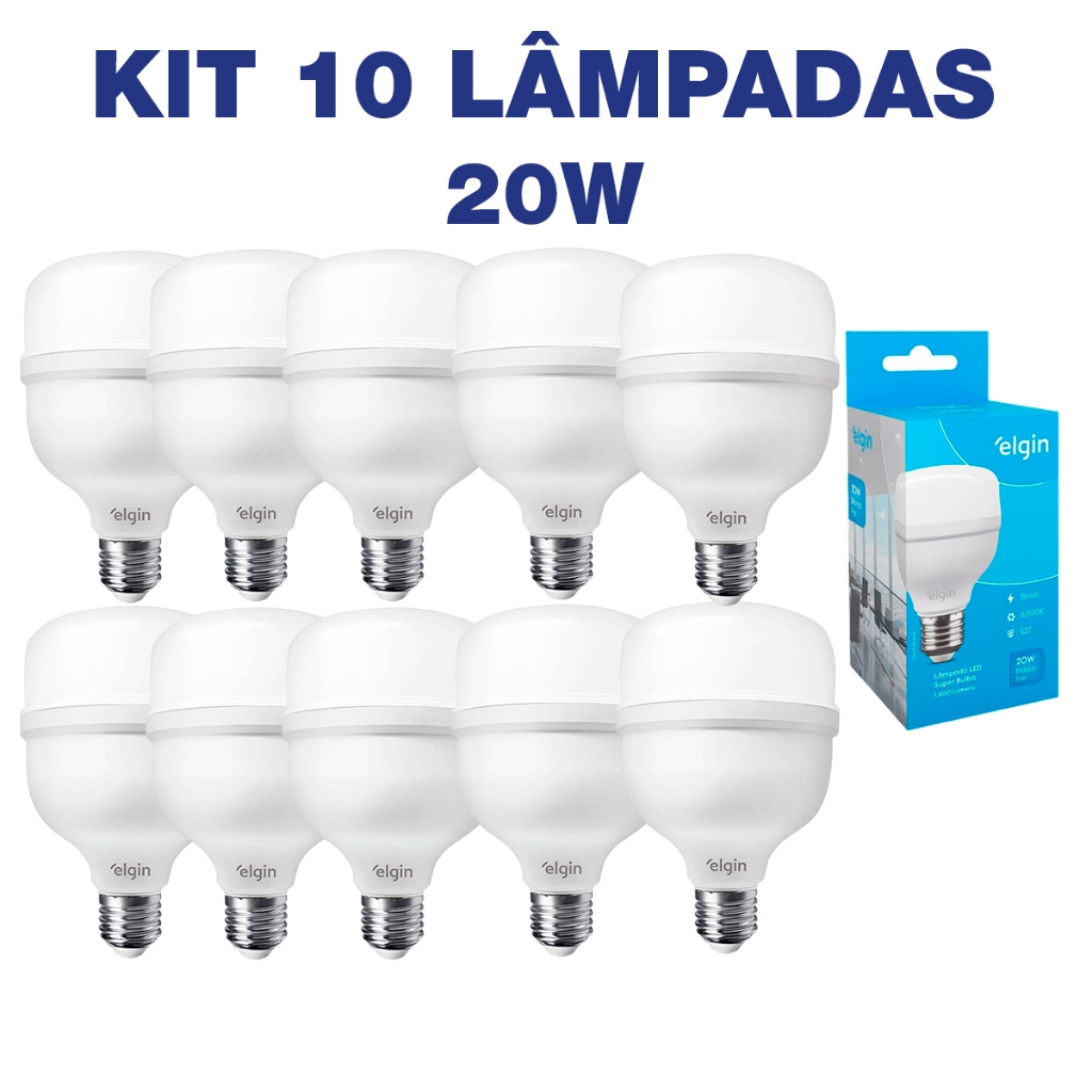 Kit 10 Lâmpadas Bulbo Led Alta Potência 20w Elgin Bivolt 110v/220v 6500k Luz Branca Fria em Oferta na Shopee
