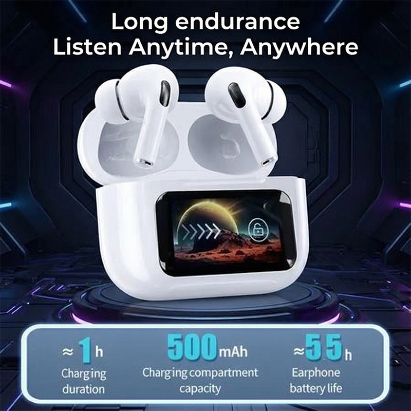 Fone A9 Pro Touch Screen ANC De Ouvido Sem Fio TWS Ruído Cancelando Bluetooth 5.3 Suporte APP Longa Duração Da Bateria