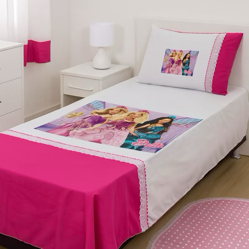 Lencol Infantil em Oxford 1,50 x 2,20 Personagens Menino Menina Colcha solteiro