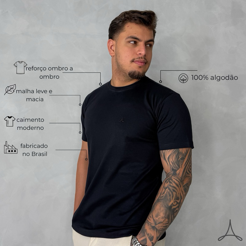 Camiseta Masculina Basica 100% Algodão Egípcio Premium Lisa Estilosa Slim Fit - Não Desbota Malha Fria em Oferta na Shopee