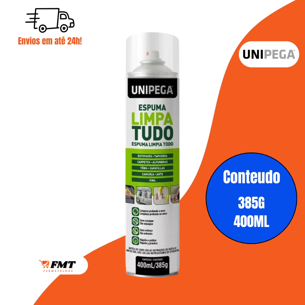 Espuma Limpa Tudo Estofados Carpetes Tênis Camurça Kit Unipega 400ml Espuma Limpa Tudo Estofados Carpetes Tênis Camurça Kit Unipega 400ml