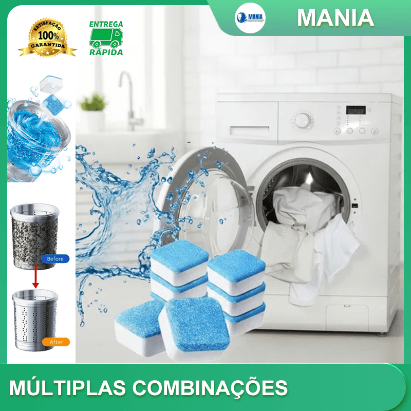 Imagem KIT6/10/15 Pastilhas para Limpeza de Máquinas de Lavar Roupas Efervescentes Multifuncional