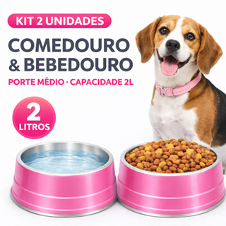 Kit 2 Comedouro e Bebedouro Rosa para Cachorro 2 Litros Alumínio em Oferta na Shopee