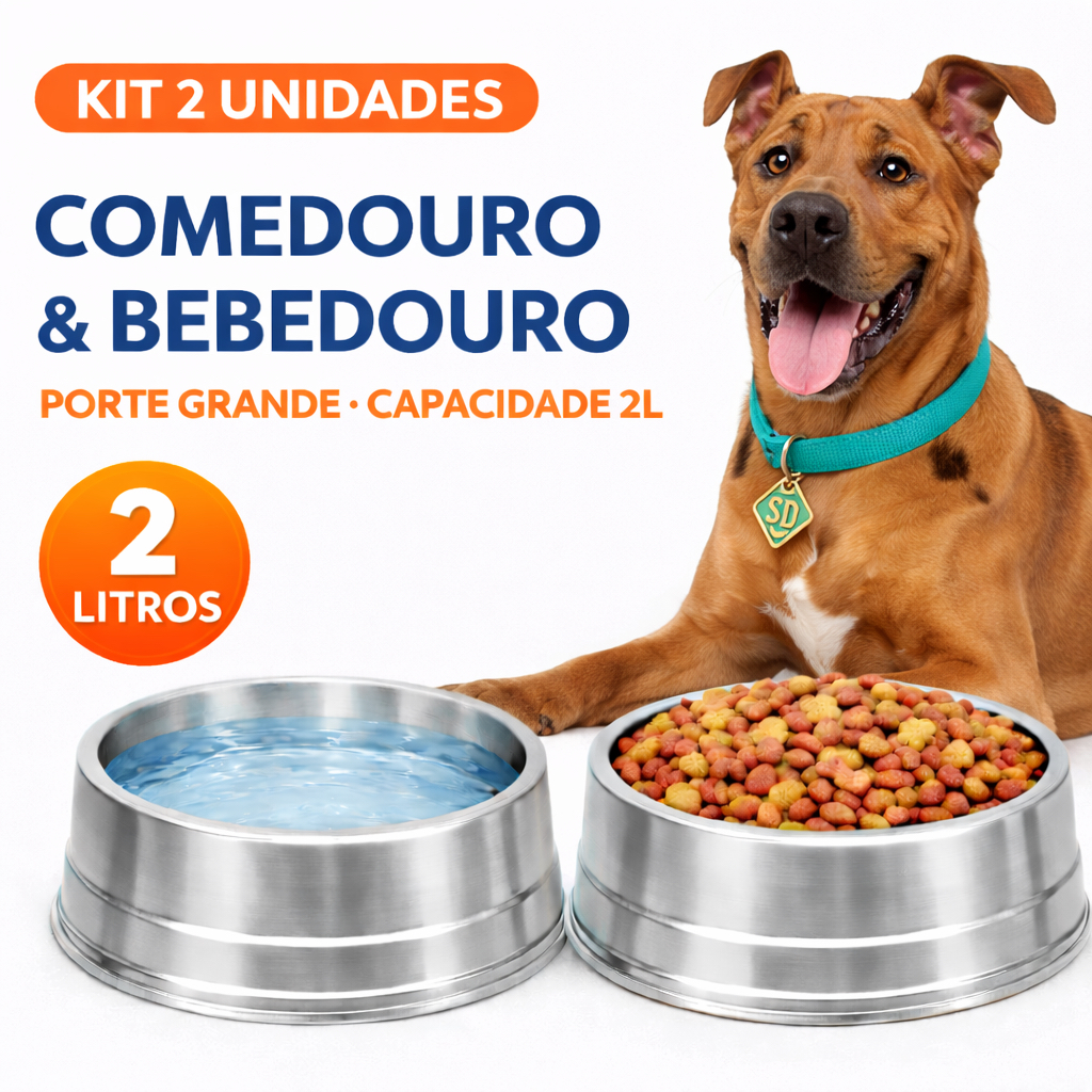 Bebedouro Comedouro Grande de Alumínio para Cachorro Tamanho 2 Litros Kit com Duas Unidades em Oferta na Shopee