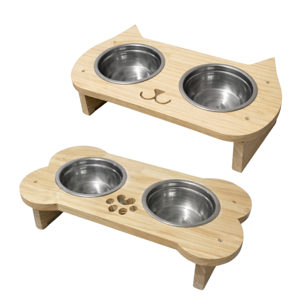 Comedouro Pet Bebedouro Cachorro Ou Gato Elevado 2 Pote Inox PINUS CLARO Ou MDF em Oferta na Shopee