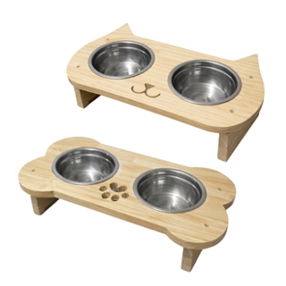 Comedouro Pet Bebedouro Cachorro Ou Gato Elevado 2 Pote Inox PINUS CLARO Ou MDF em Oferta na Shopee