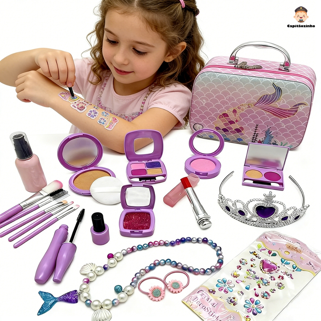 Conjunto De Maquiagem De Sereia , Estojo Cosmético De Simulação Com Bolsa , Presente De Aniversário , Brinquedos Para em Oferta na Shopee