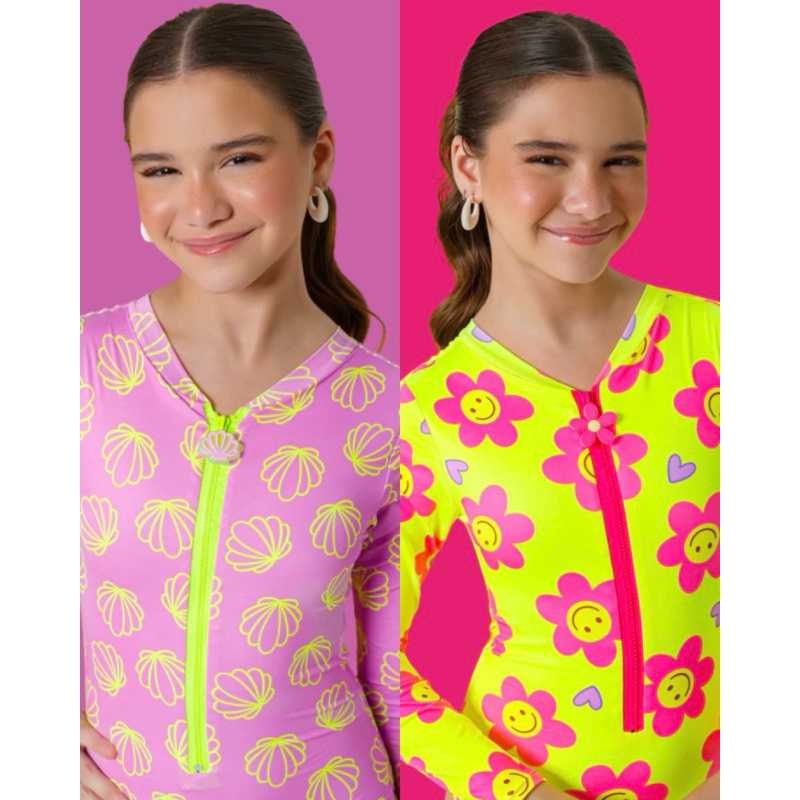 Maiô Verão Meninas Moda Praia Infantil Proteção UV/Forrados e com zíper 4 aos 14 anos