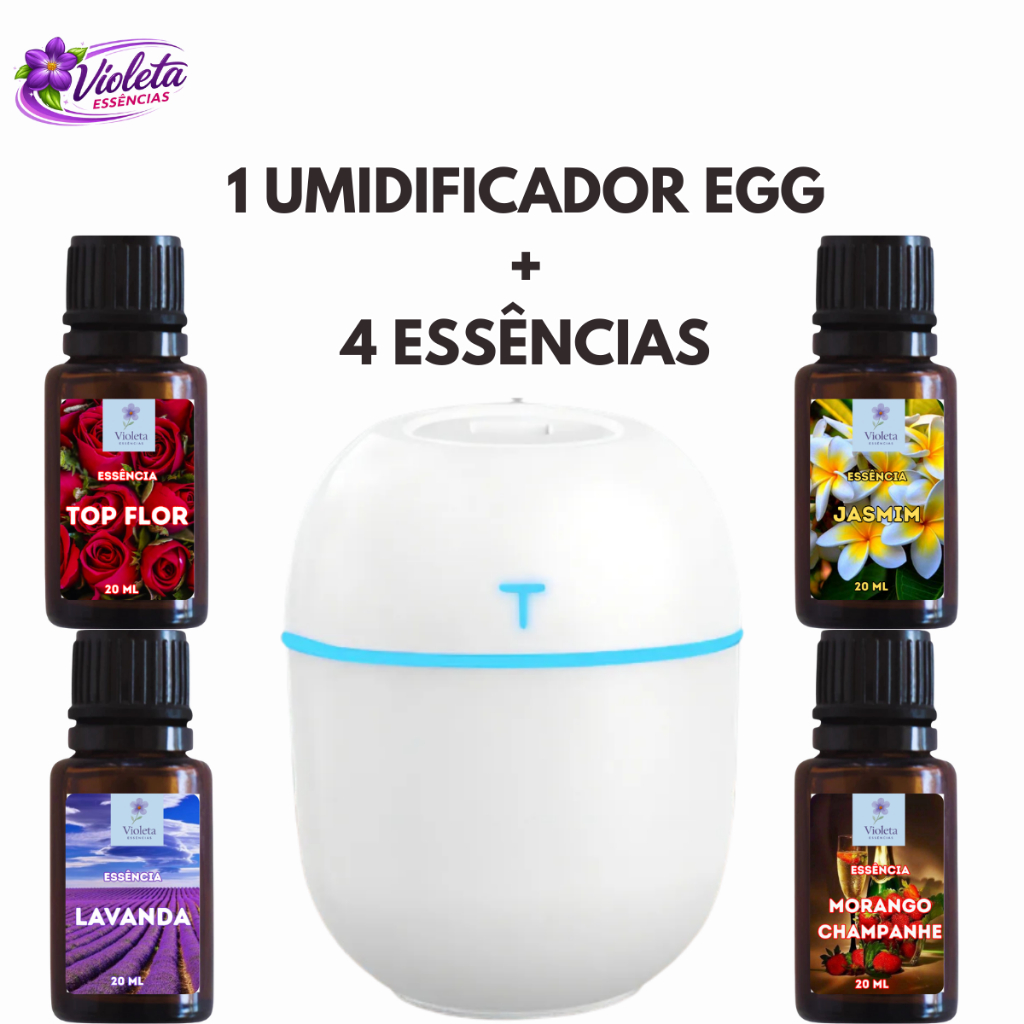 Kit Umidificador Difusor Aromatizador Egg 220ml + 3 ou 4 Essências Hidrossolúveis| Mais vendido